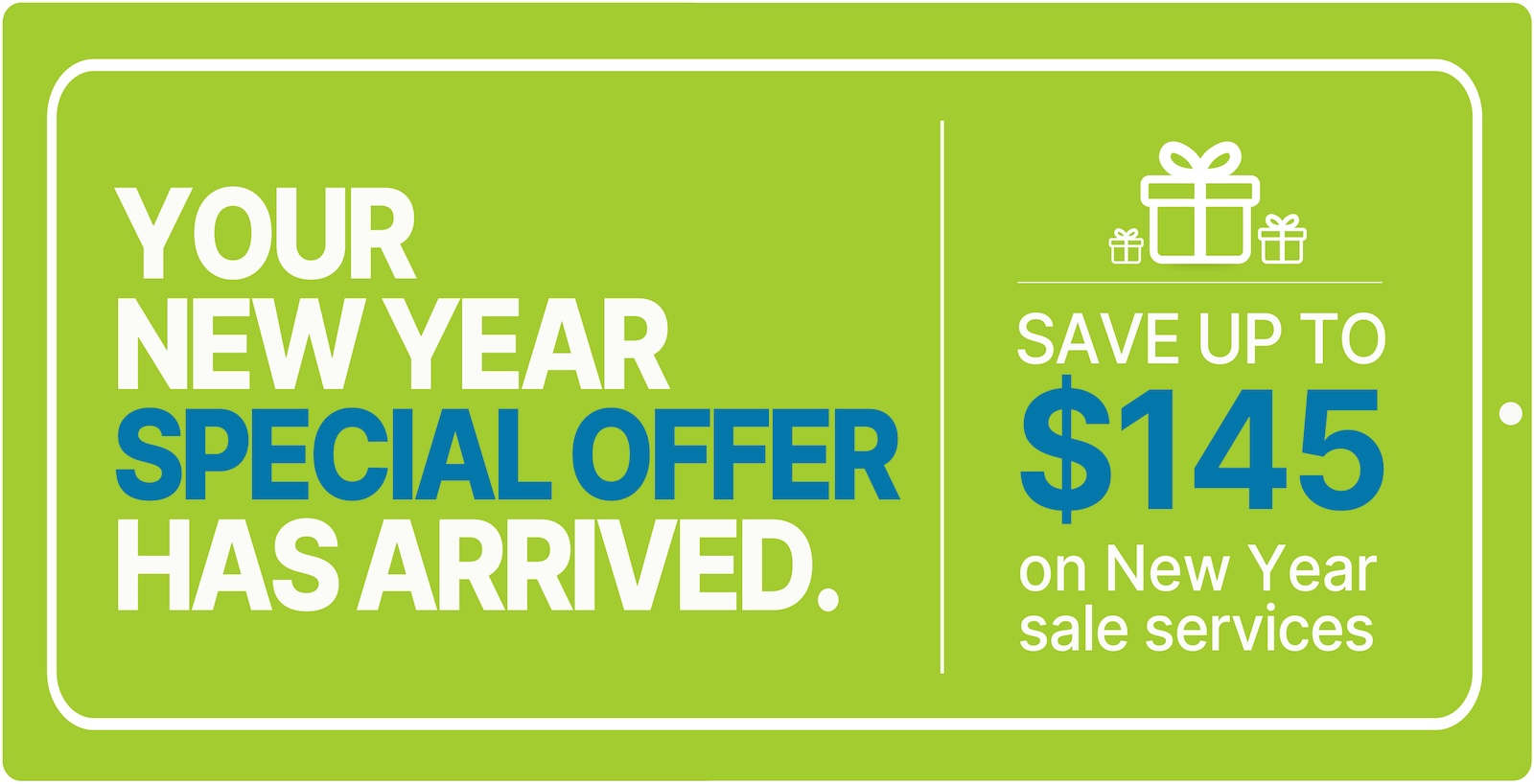 YOUR New year Special offer has arrived. Save up to $145 on New Year sale services
